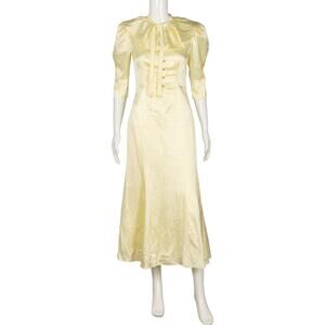 ALESSANDRA RICH Yellow Silk Satin Midi Dress Size M